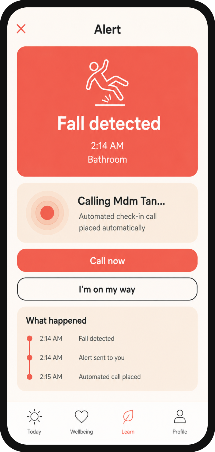 MyAIR fall detected alert screen
